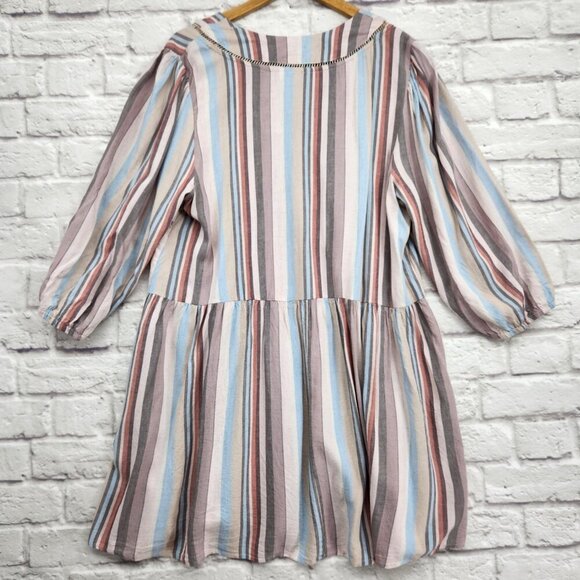 Knox Rose Rayon Linen Blend Boho Squared Neck Striped Summer Dress Sz XXL Flowy - Picture 10 of 13